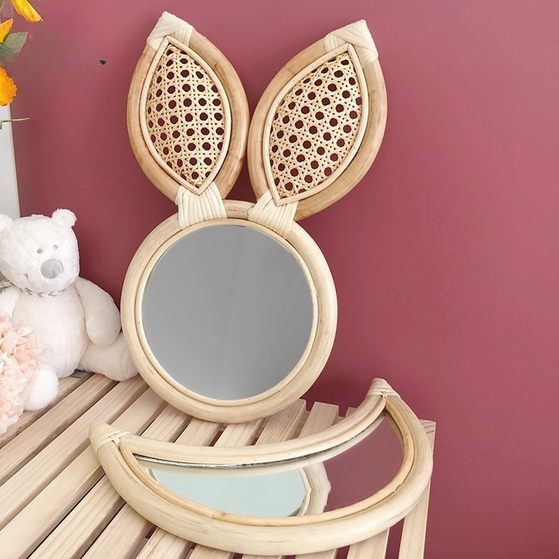 Rattan Mirror Round - ‌Boho Rattan Mirror, Natural Woven Vanity