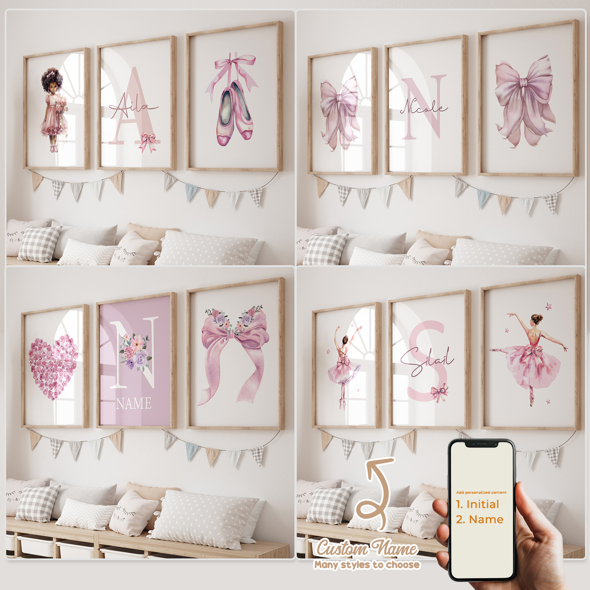 Interior Design Room - 3pcs Personalized Custom Name Cartoon Child