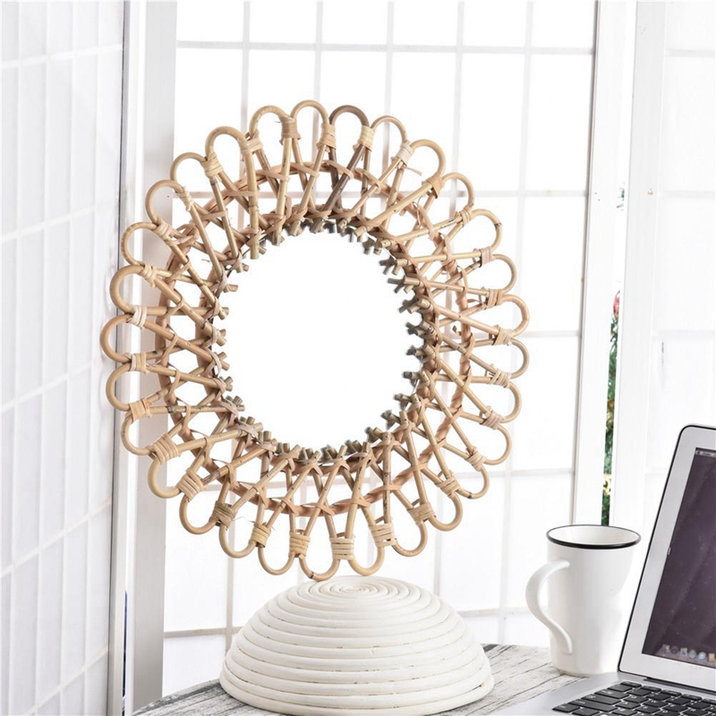 40Cm Nordic Wicker Wall-Mounte - Rattan Mirror Round ulasan dan harga