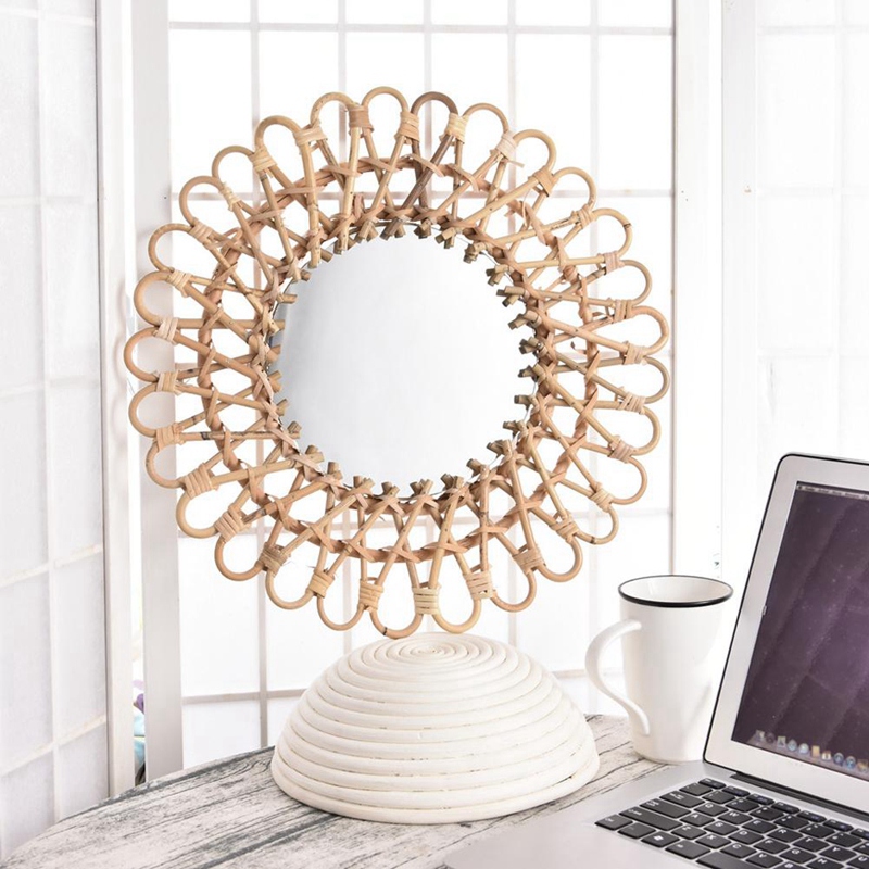 40Cm Nordic Wicker Wall-Mounte - Rattan Mirror Round ulasan dan harga