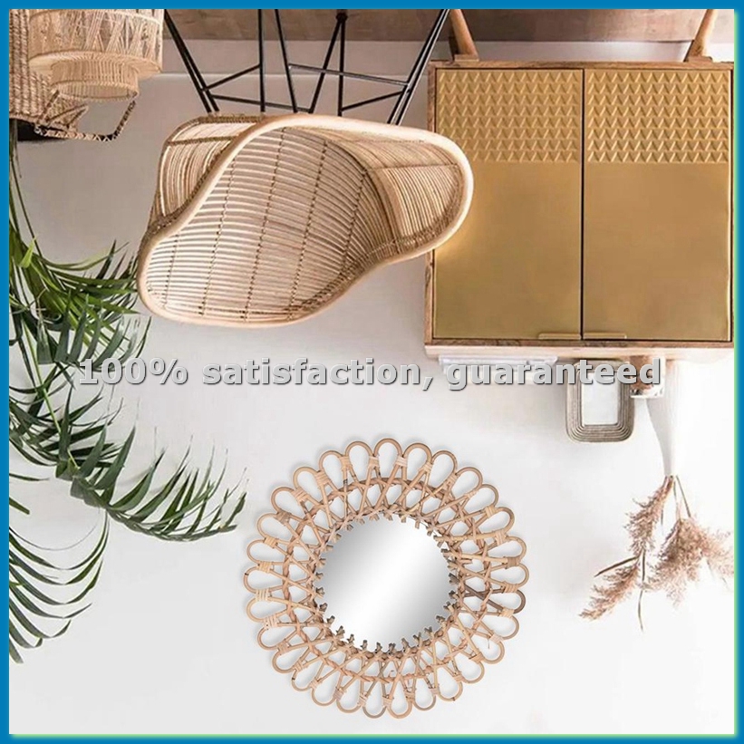 40Cm Nordic Wicker Wall-Mounte - Rattan Mirror Round ulasan dan harga