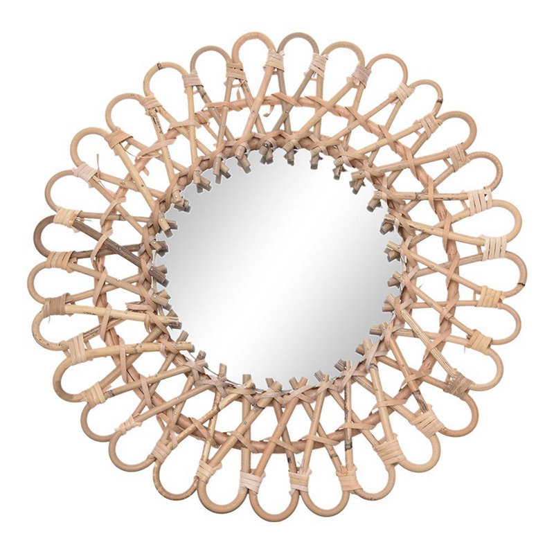 40Cm Nordic Wicker Wall-Mounte - Rattan Mirror Round ulasan dan harga