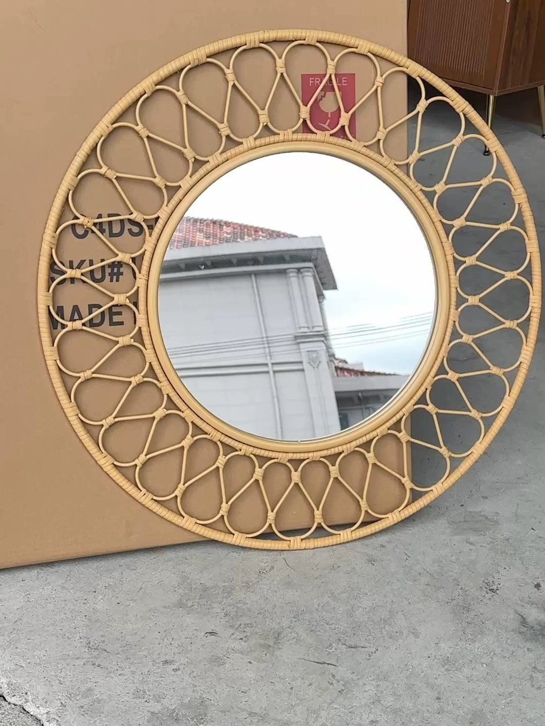 Round Rattan Wall Mirror, Natu - Rattan Mirror Round ulasan dan harga