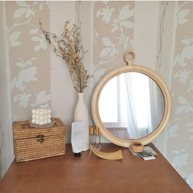 ‌Boho Rattan Wall Mirror Handw - Rattan Mirror Round ulasan dan harga