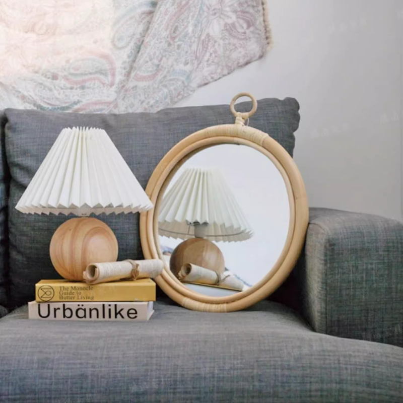 ‌Boho Rattan Wall Mirror Handw - Rattan Mirror Round ulasan dan harga