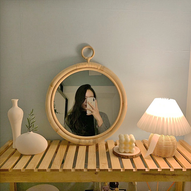 ‌Boho Rattan Wall Mirror Handw - Rattan Mirror Round ulasan dan harga
