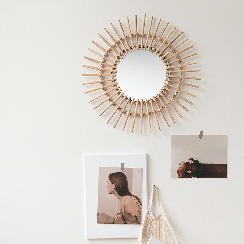 Rattan hanging wall Nordic hom - Rattan Mirror Round ulasan dan harga