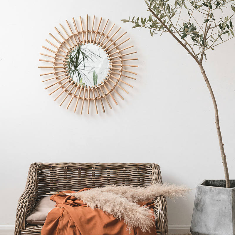 Rattan hanging wall Nordic hom - Rattan Mirror Round ulasan dan harga