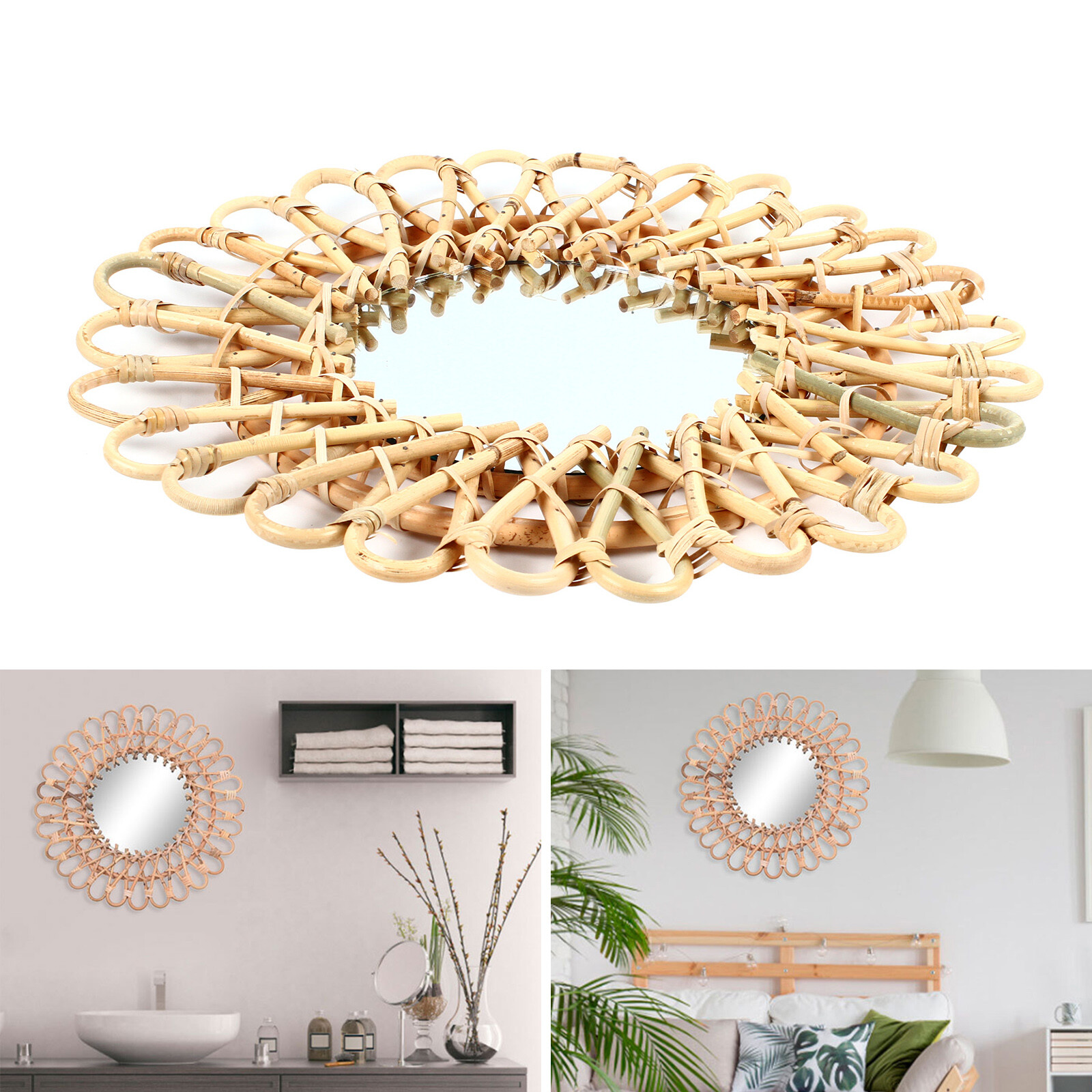Hanging Wall Round Mirror Home - Rattan Mirror Round ulasan dan harga