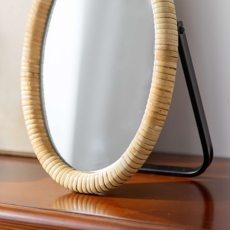 Rattan table bracket makeup ta - Rattan Mirror Round ulasan dan harga
