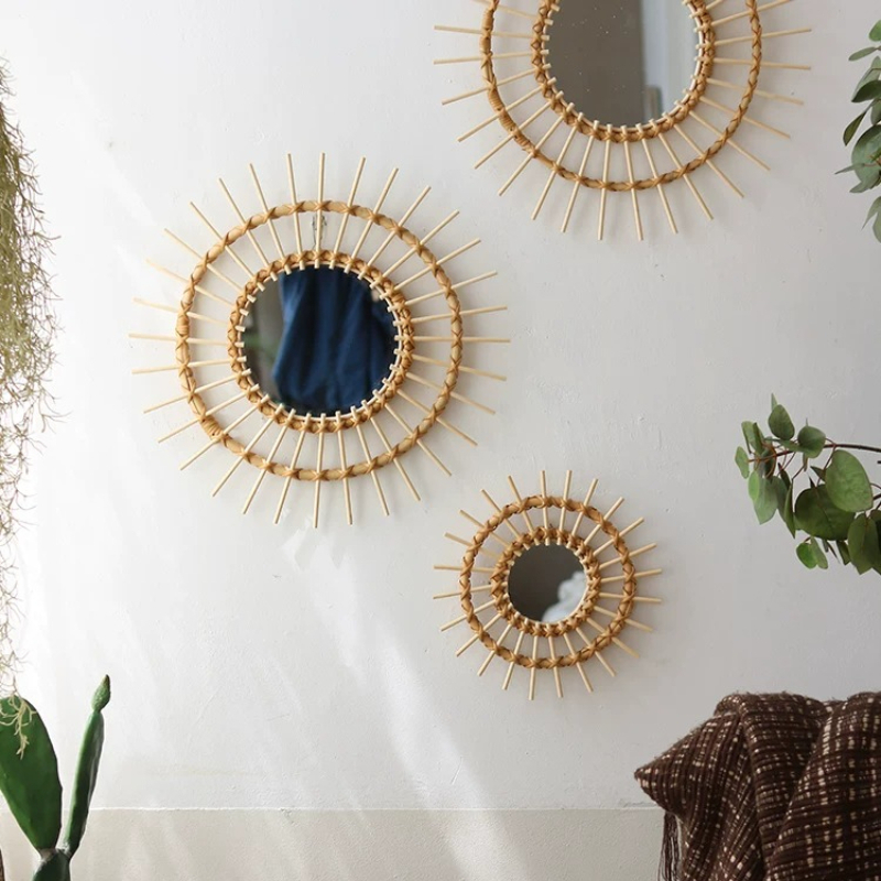 Creative Rattan Round Decorati - Rattan Mirror Round ulasan dan harga